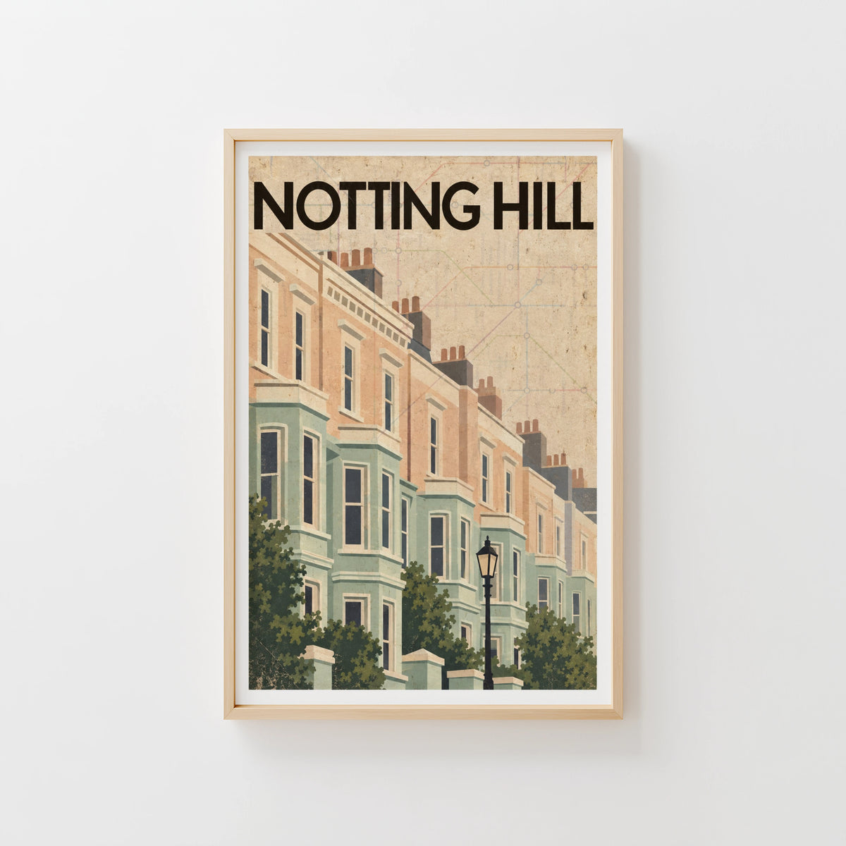 Vintage Notting Hill London Poster, Terraced Houses Print