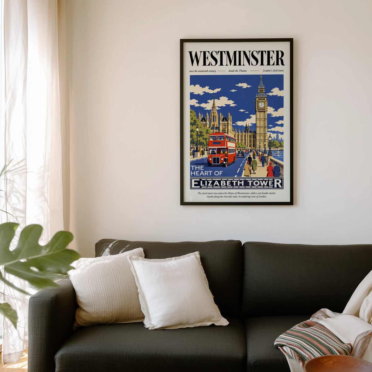 Vintage Westminster London Poster, Big Ben Wall Art