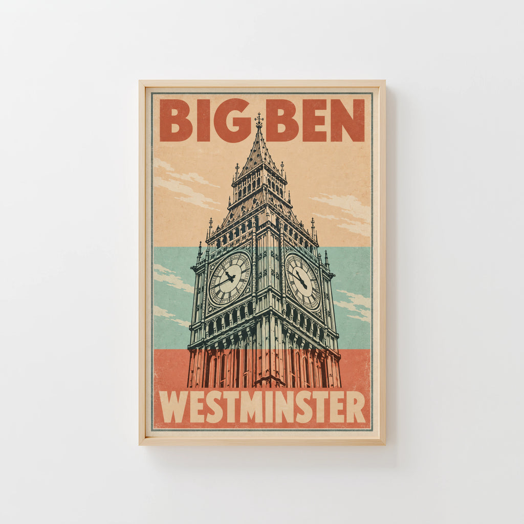 Vintage Big Ben Poster, London Wall Art, Westminster Print