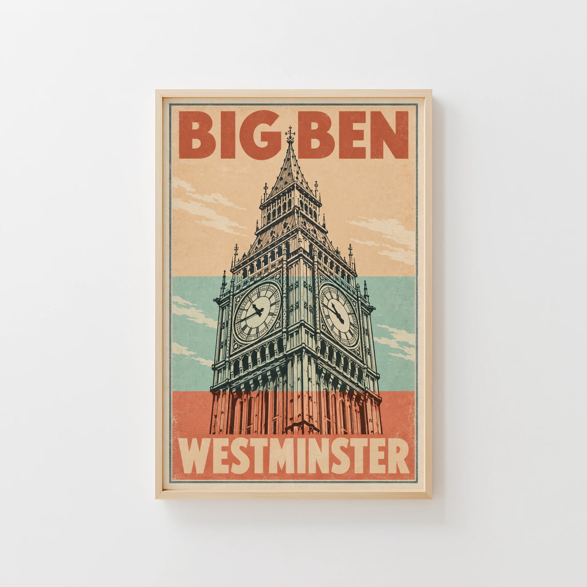Vintage Big Ben Poster, London Wall Art, Westminster Print