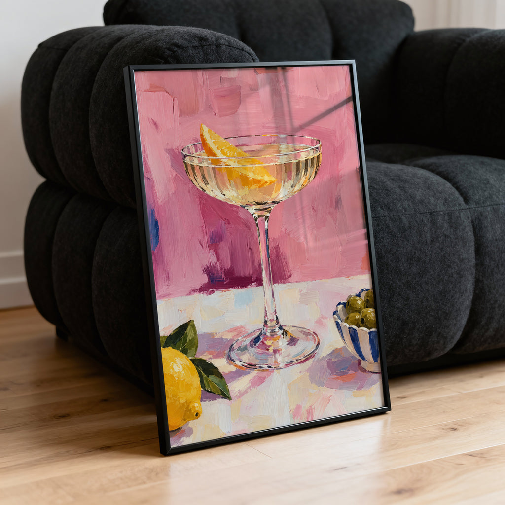 Vintage Cocktail Print Poster, Pink Kitchen Wall Art