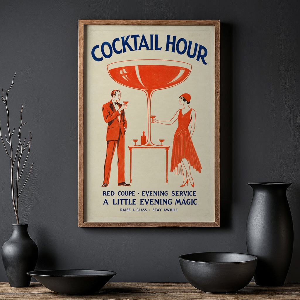 Vintage Cocktail Hour Print Poster, Art Deco Bar Art