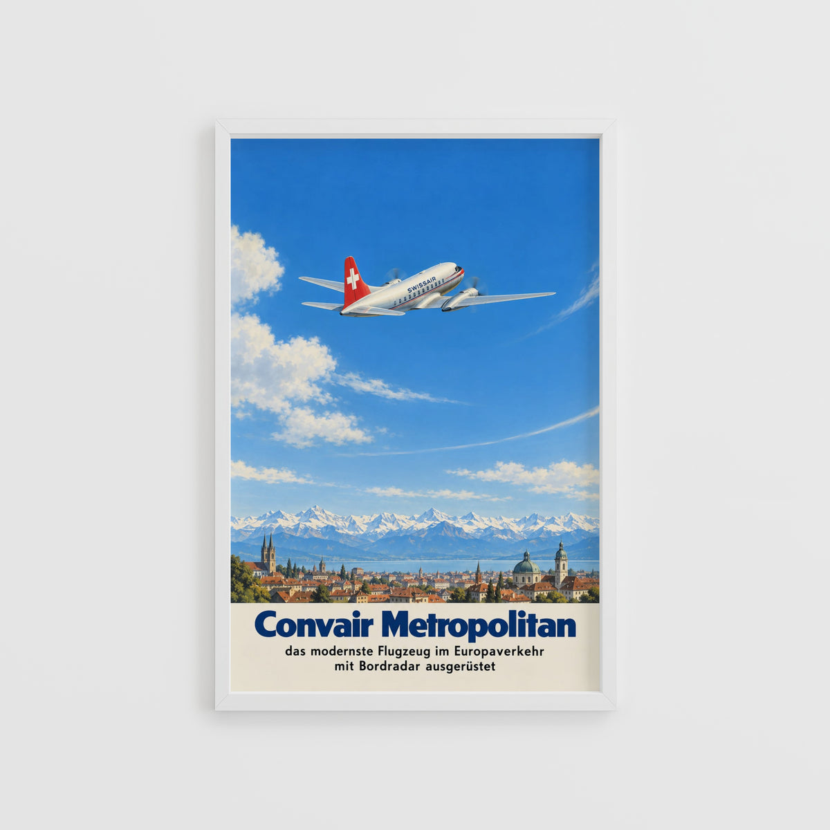 Vintage Swissair Poster, Convair Metropolitan Print
