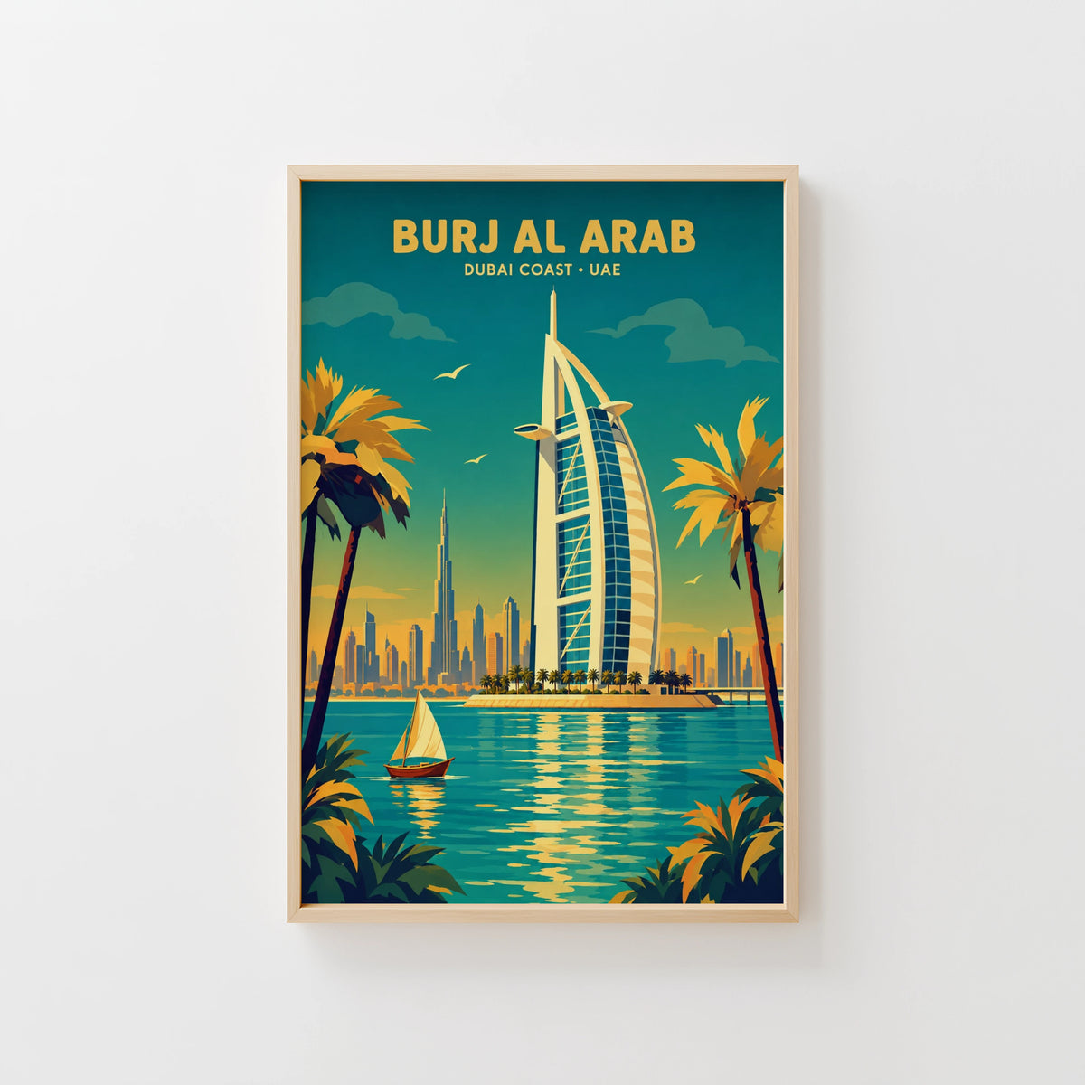 Vintage Burj Al Arab Dubai Poster, Travel Wall Art, Print