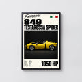 Vintage Ferrari Print, Yellow Supercar Wall Art