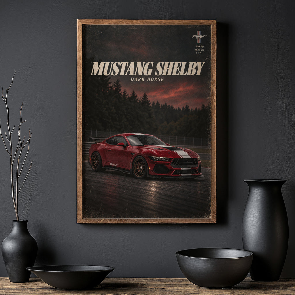 Vintage Mustang Shelby Dark Horse Print, Car Wall Art