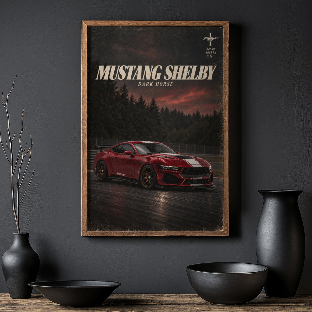 Vintage Mustang Shelby Dark Horse Print, Car Wall Art