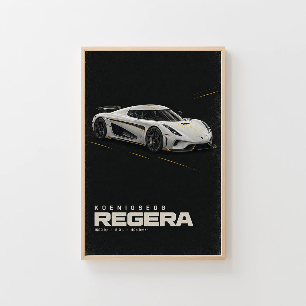 Vintage Koenigsegg Regera Print, Hypercar Wall Art