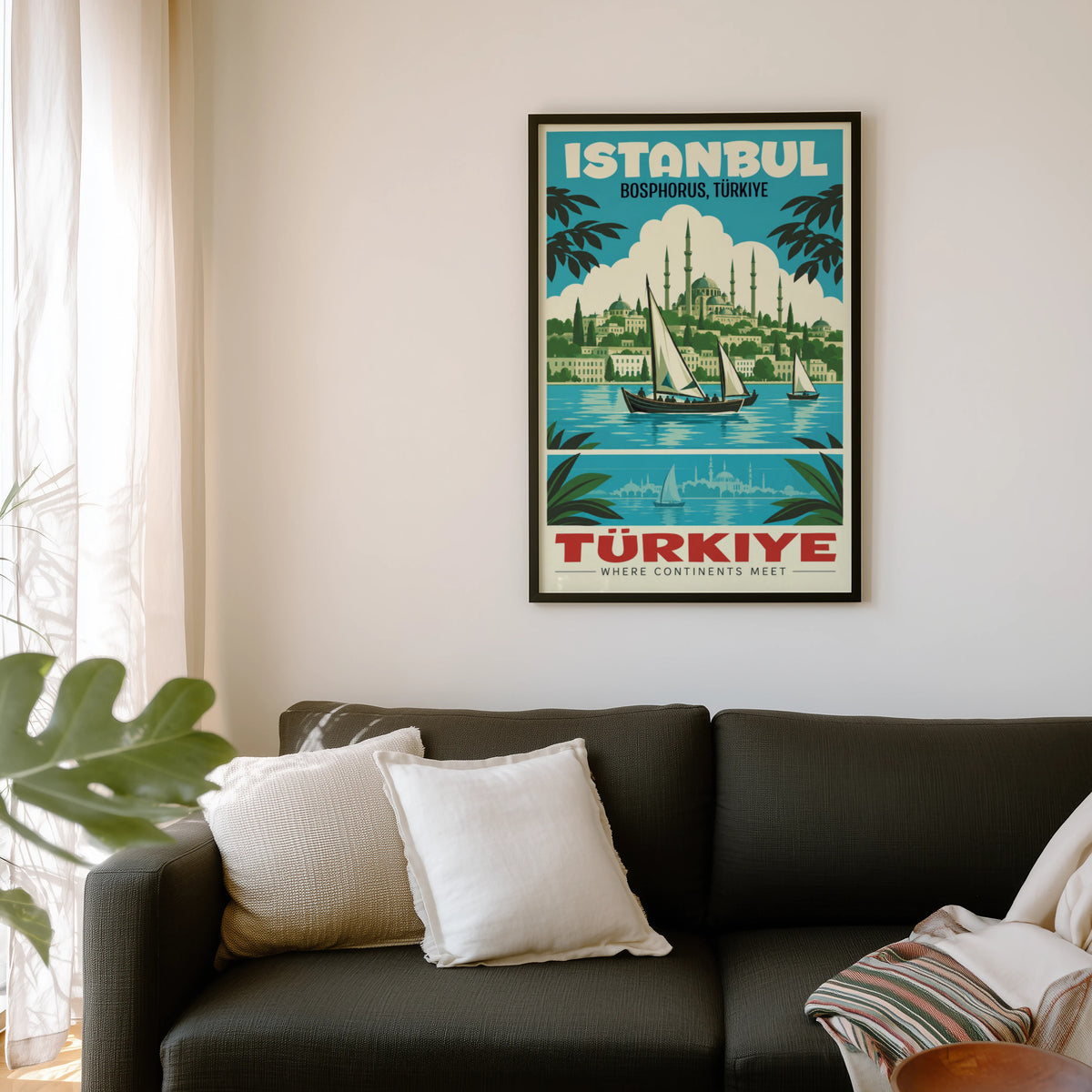 Vintage Istanbul Poster, Bosphorus Travel Print, Turkiye