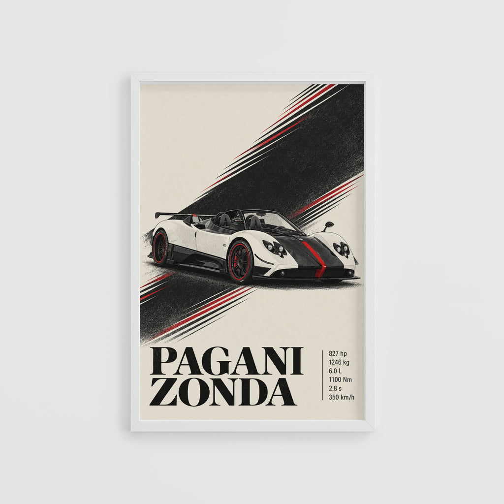 Vintage Pagani Zonda Print, Supercar Wall Art