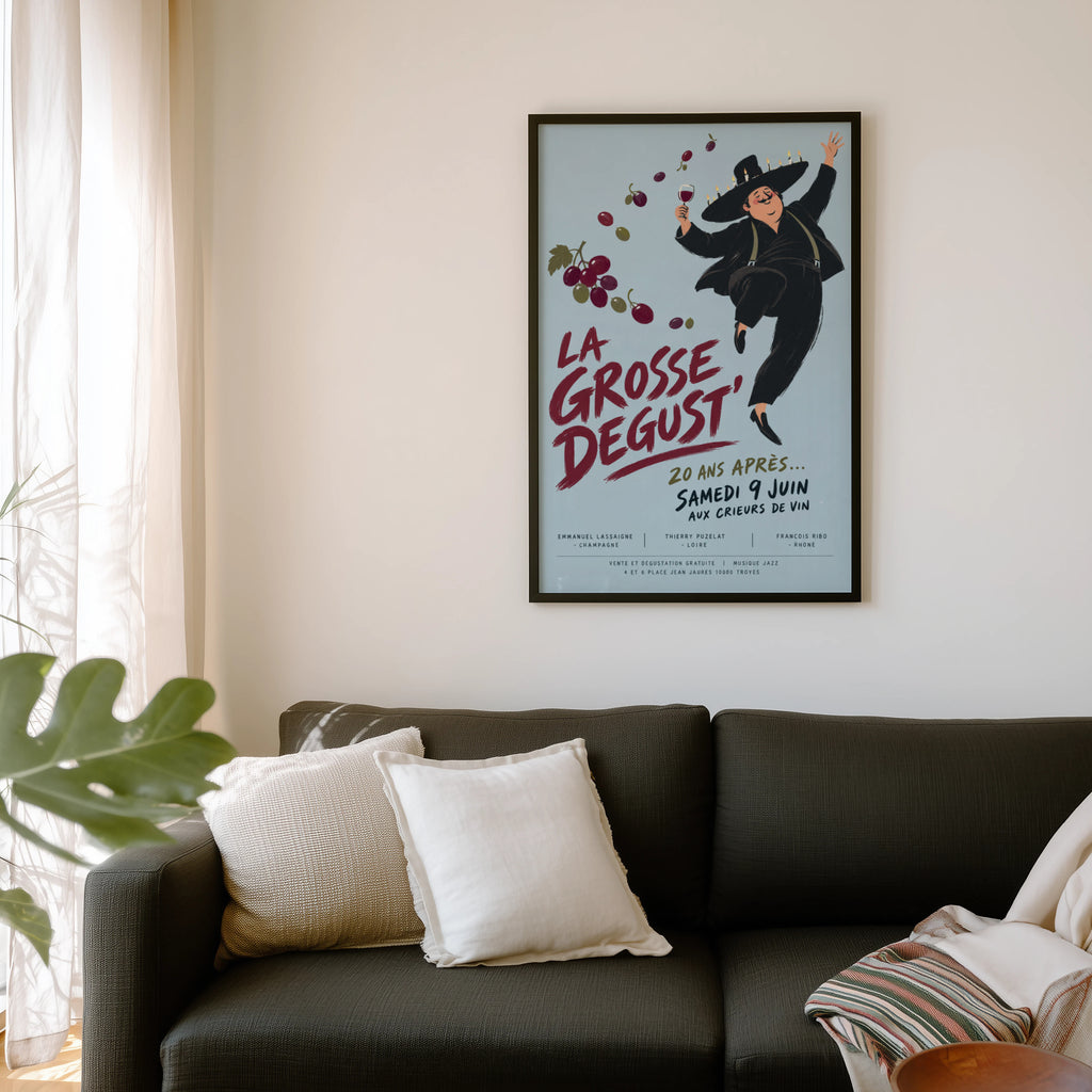 Vintage French Wine Tasting Print Poster, Grapes Art