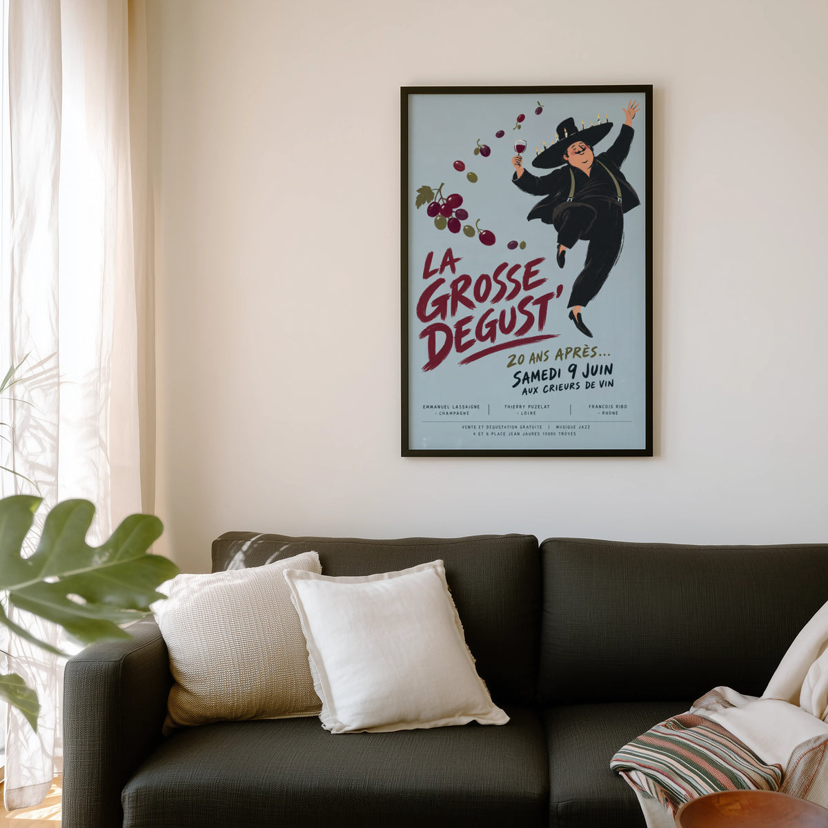 Vintage French Wine Tasting Print Poster, Grapes Art