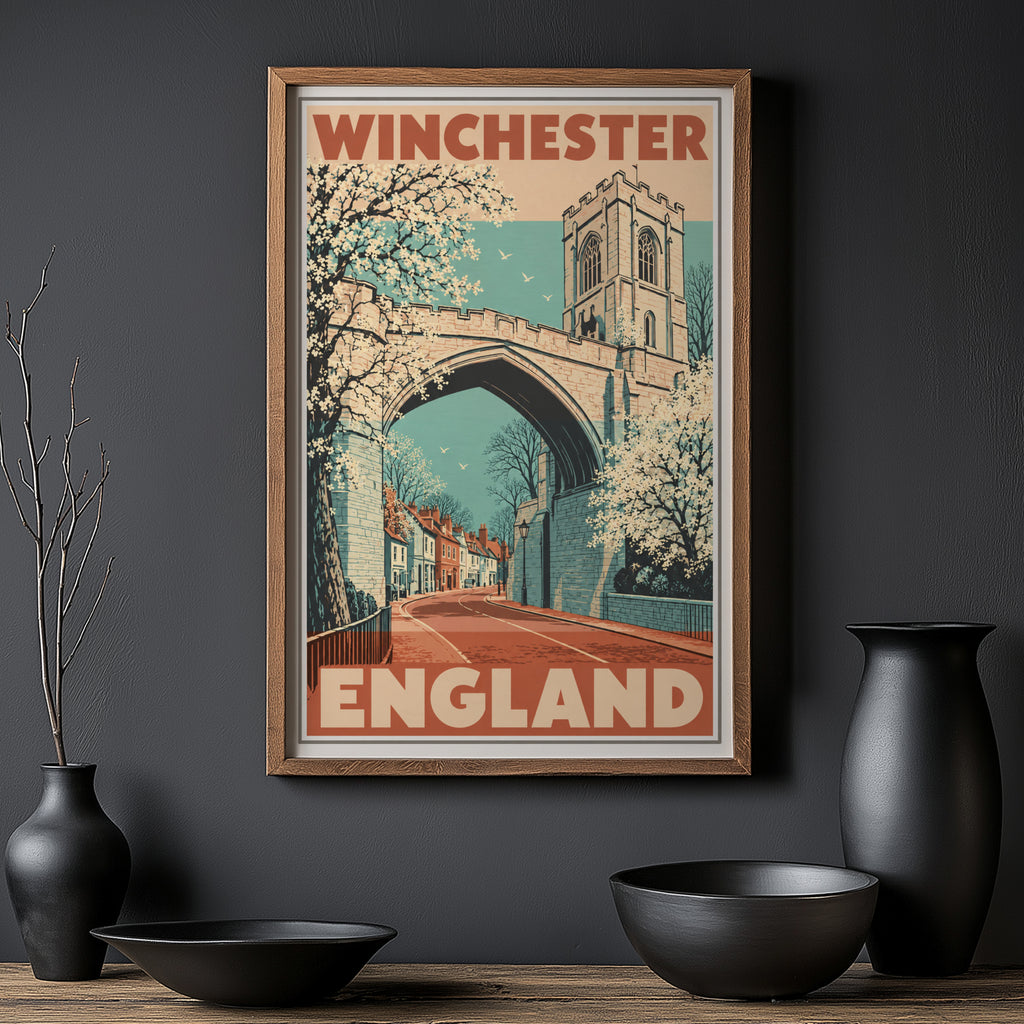Vintage Winchester England Poster, Travel Wall Art, Print