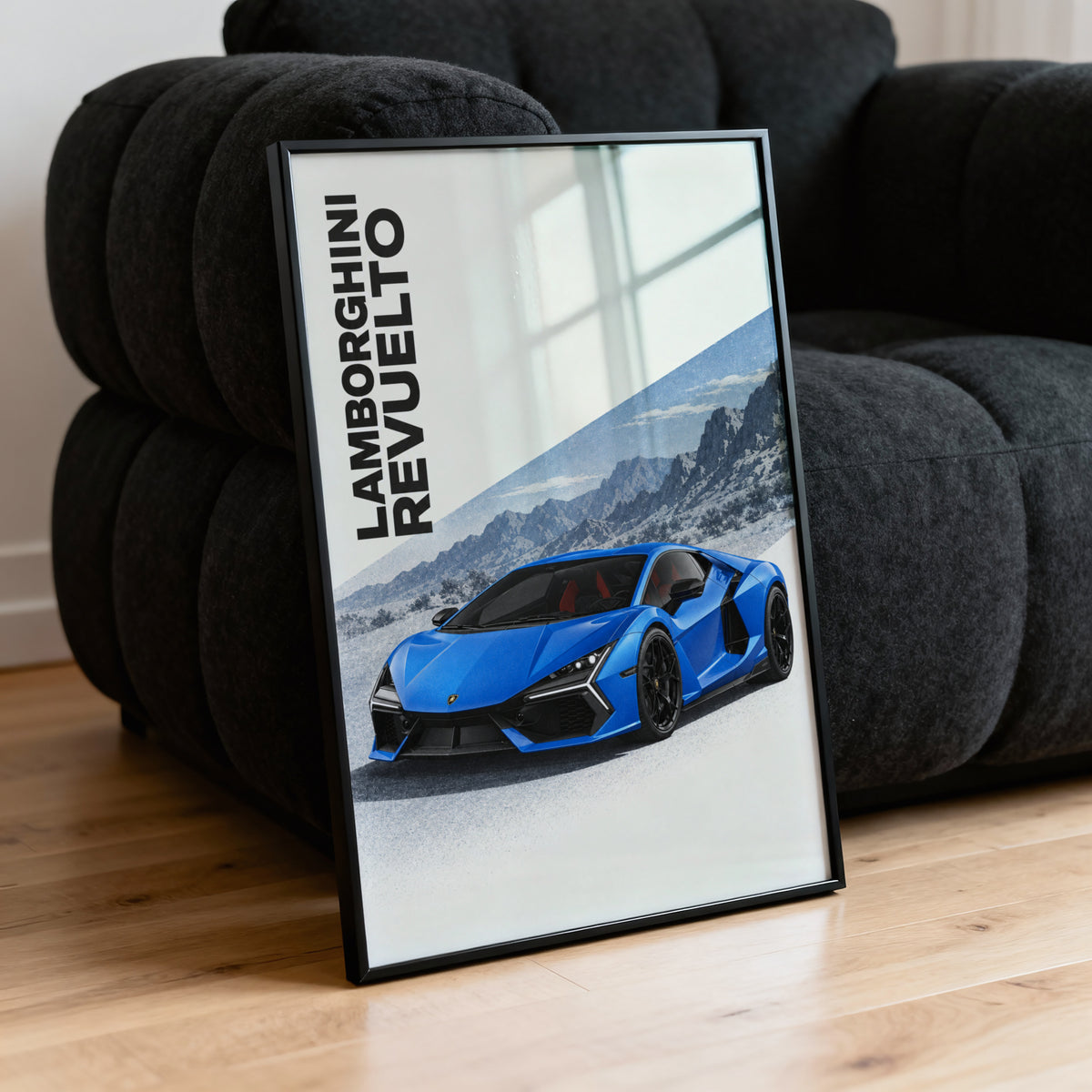 Vintage Lamborghini Revuelto Print, Blue Supercar