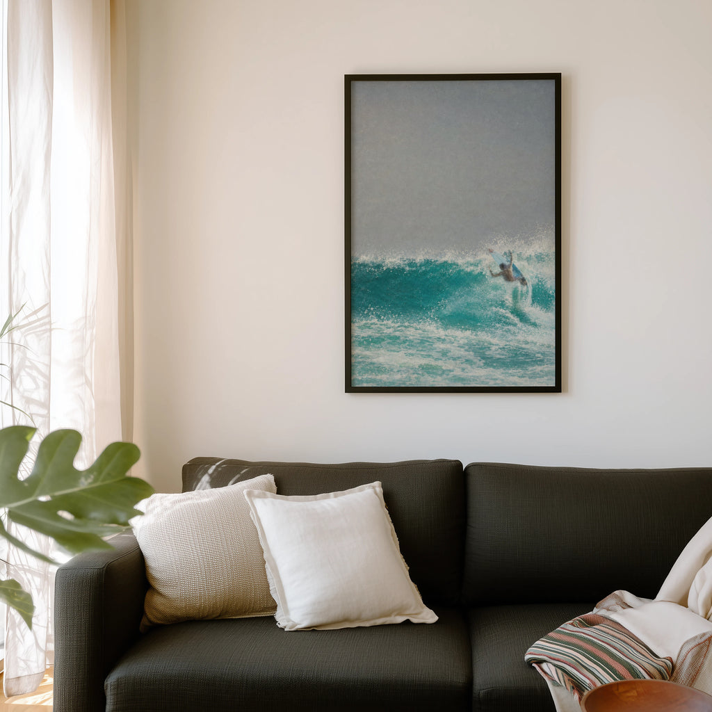 Vintage Surf Print Poster, Turquoise Wave Wall Art