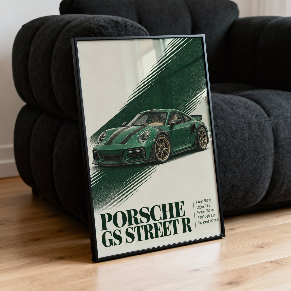 Vintage Porsche GS Street R Print, Green Car Art