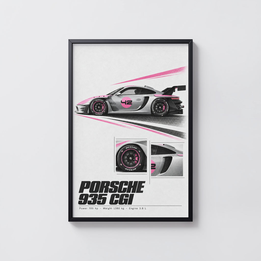 Vintage Porsche 935 Race Car Print, Pink Racing Art