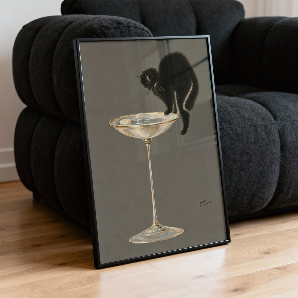 Vintage Black Cat Print and Poster, Bathroom Wall Art