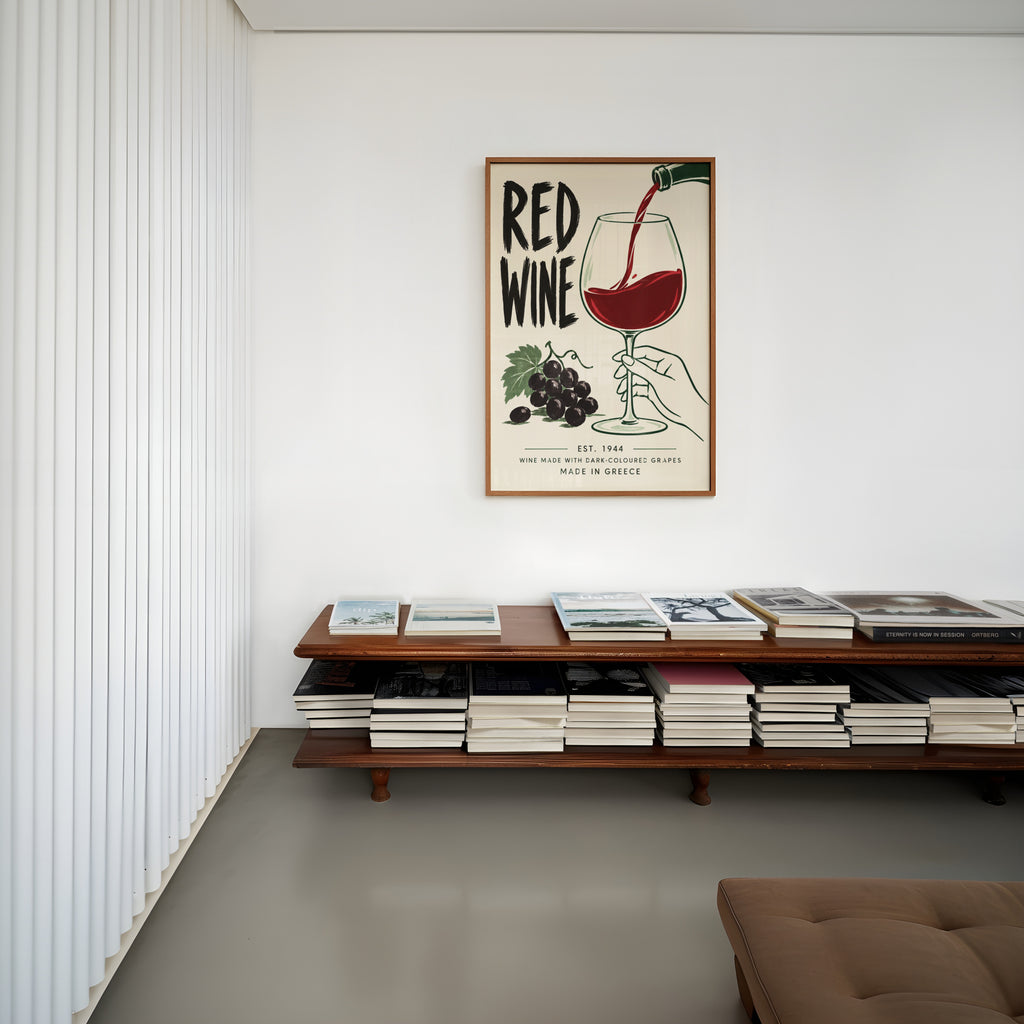 Vintage Red Wine Print Poster, Kitchen Wall Art, Greece