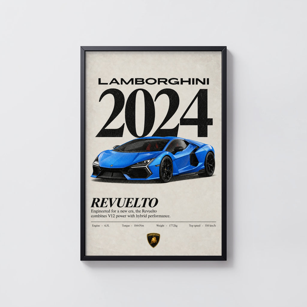 Vintage Lamborghini Revuelto Print, Car Wall Art