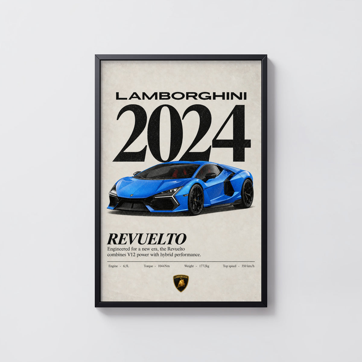 Vintage Lamborghini Revuelto Print, Car Wall Art