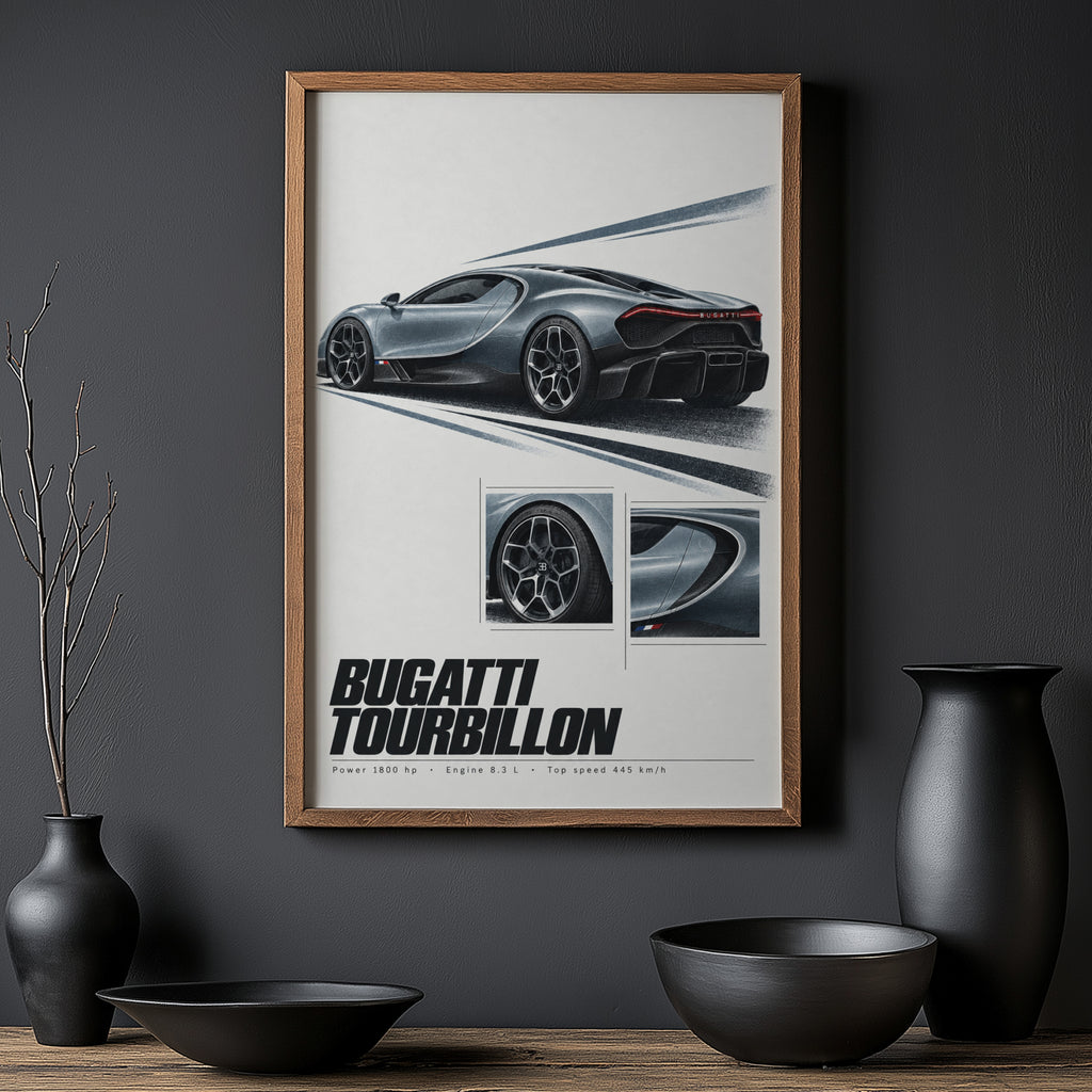 Vintage Bugatti Tourbillon Hypercar Print Wall Art