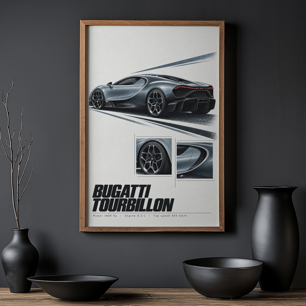 Vintage Bugatti Tourbillon Hypercar Print Wall Art