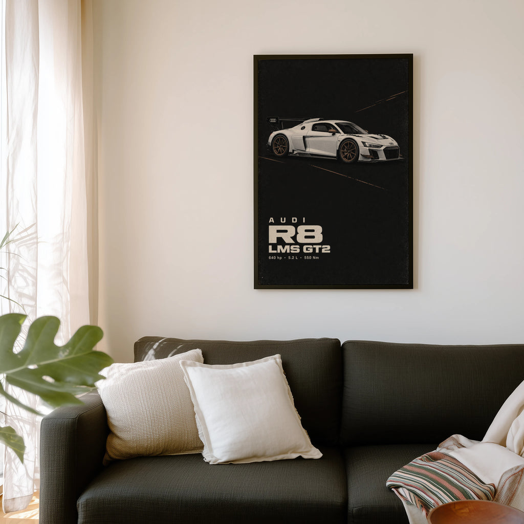 Vintage Audi R8 LMS GT2 Print, Race Car Wall Art