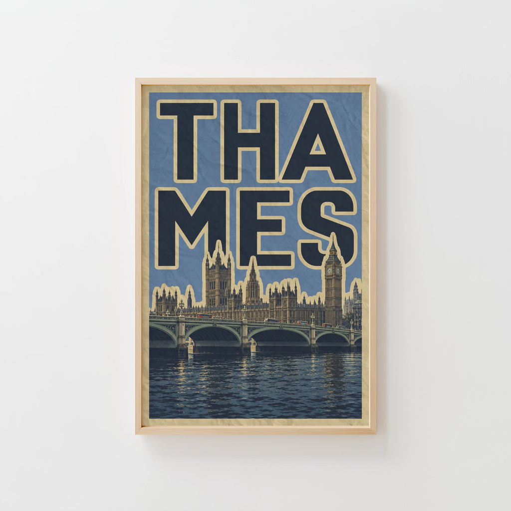 Vintage London Thames Poster, Westminster Bridge Print