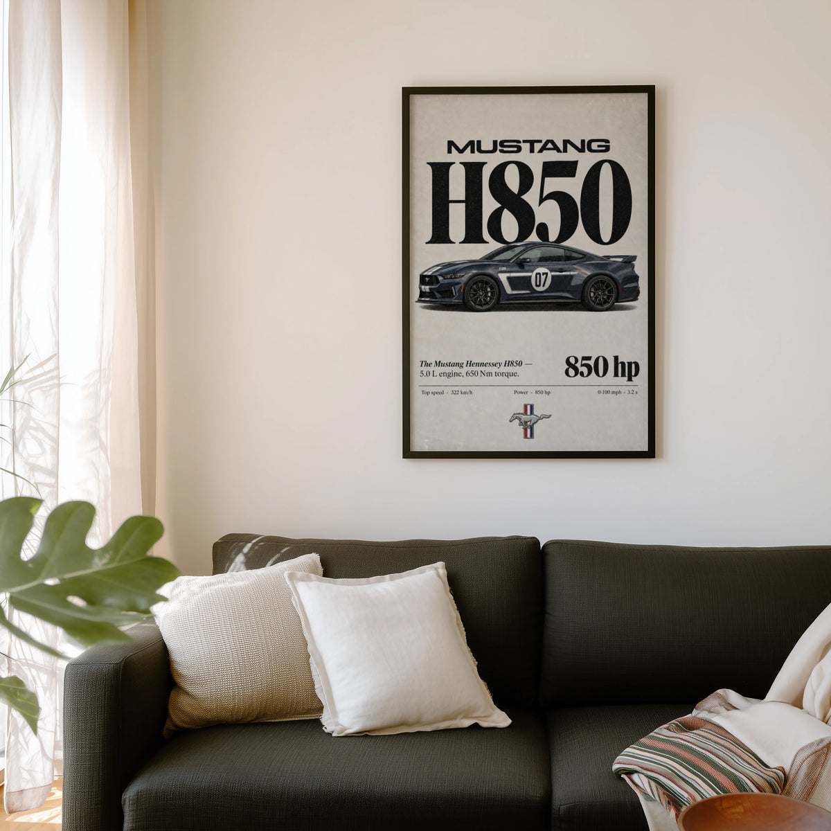 Vintage Mustang H850 Print, Car Poster, Garage Wall Art