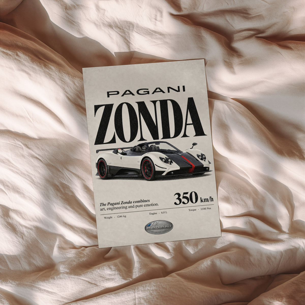 Vintage Pagani Zonda Print, Supercar Wall Art
