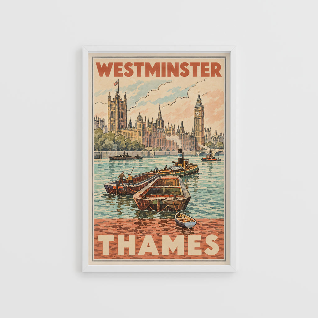 Vintage Westminster Thames Poster, London Wall Art, Print