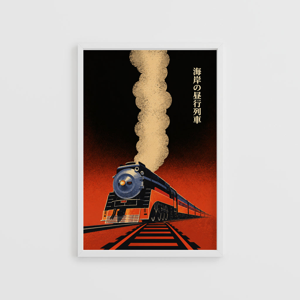 Vintage Train Print Poster, Steam Locomotive Wall Art