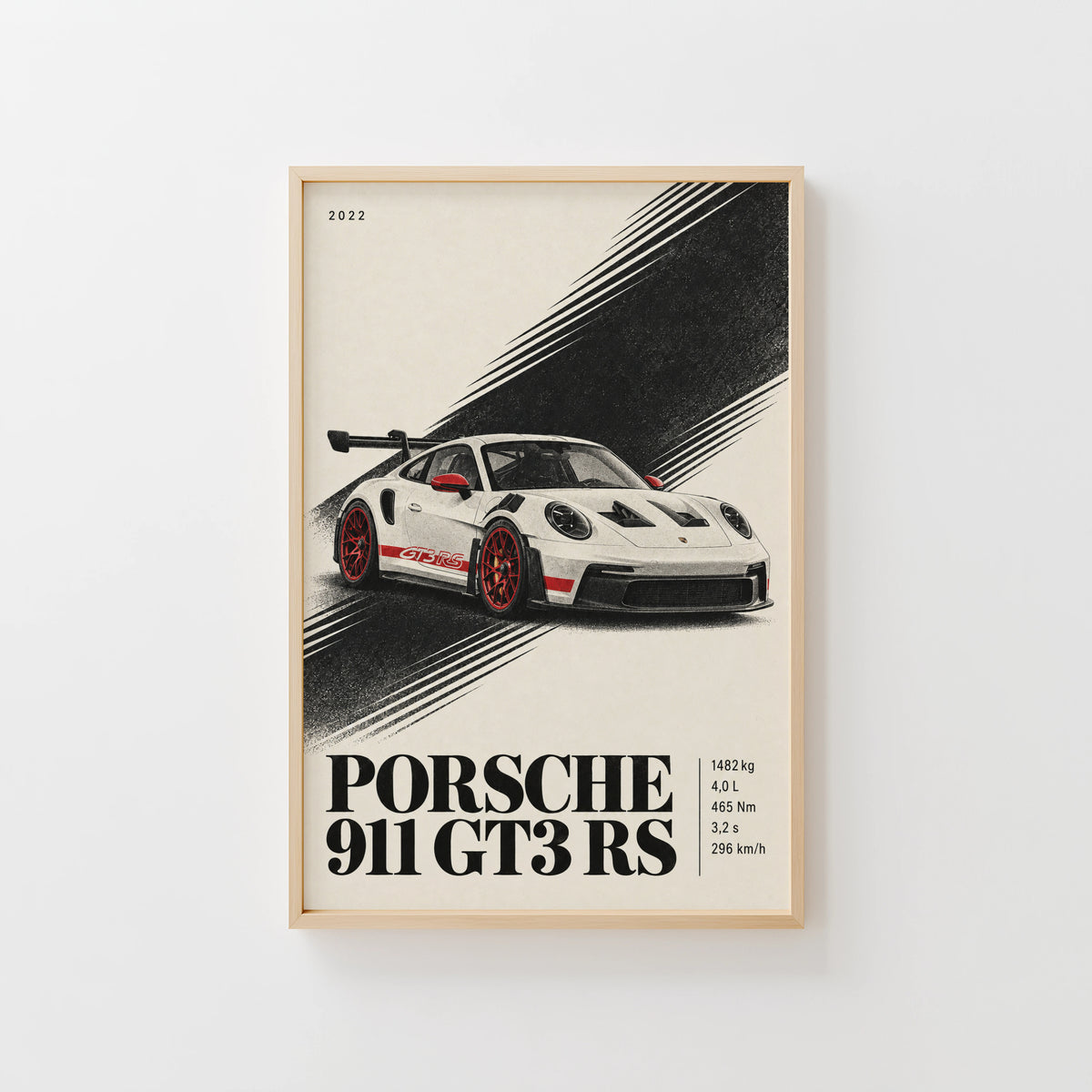 Vintage Porsche 911 GT3 RS Print, Car Poster
