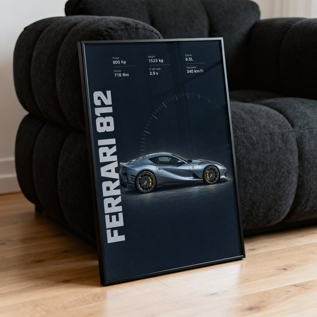 Vintage Ferrari 812 Print, Supercar Wall Art
