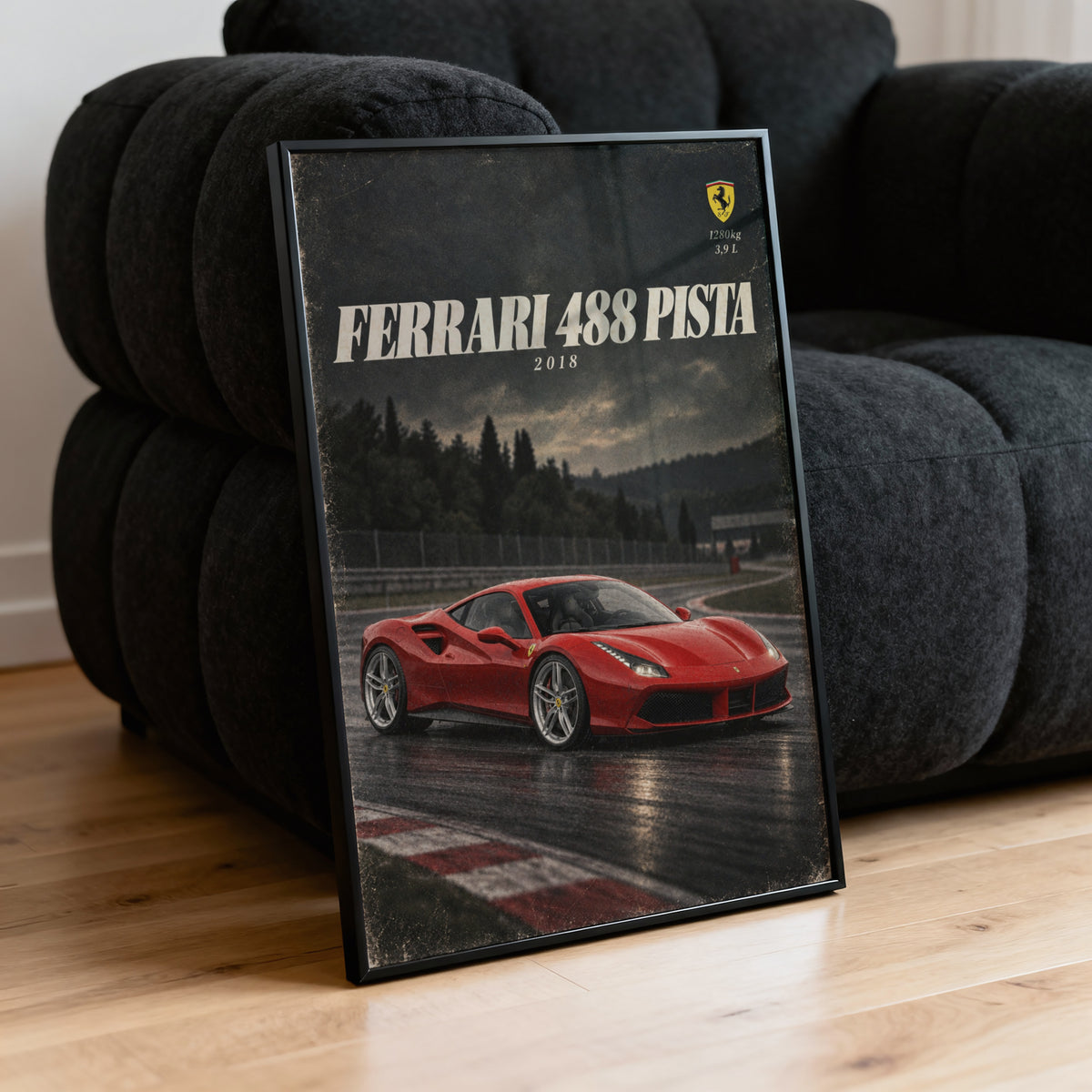 Vintage Ferrari 488 Pista Print, Supercar Wall Art