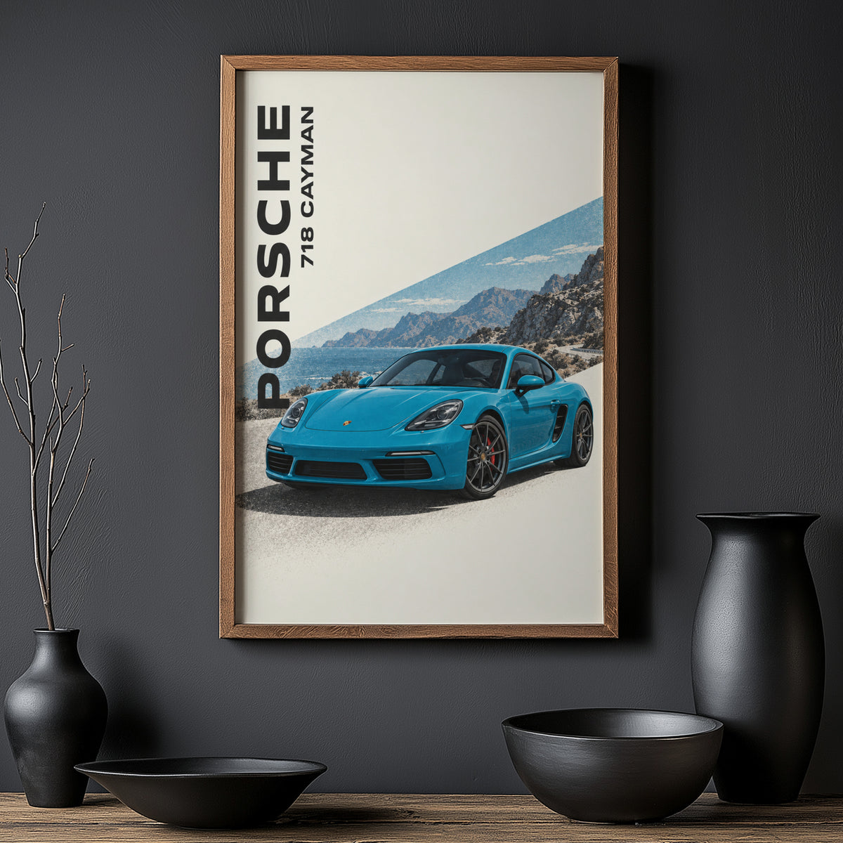 Vintage Print, Porsche 718 Cayman Coastal Wall Art