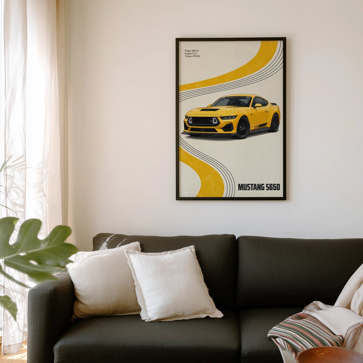 Vintage Mustang Print, Yellow Car Wall Art