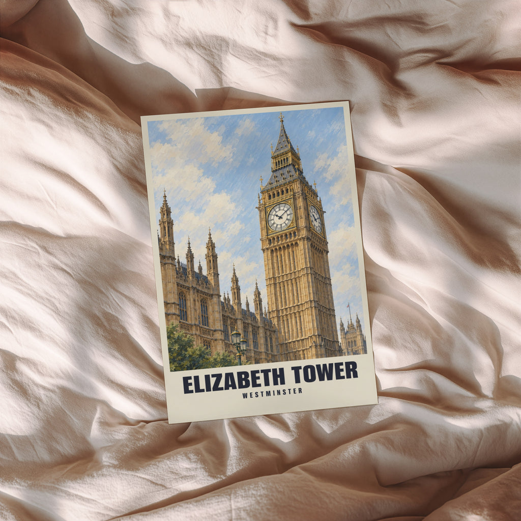 Vintage Elizabeth Tower London Poster, Westminster Print