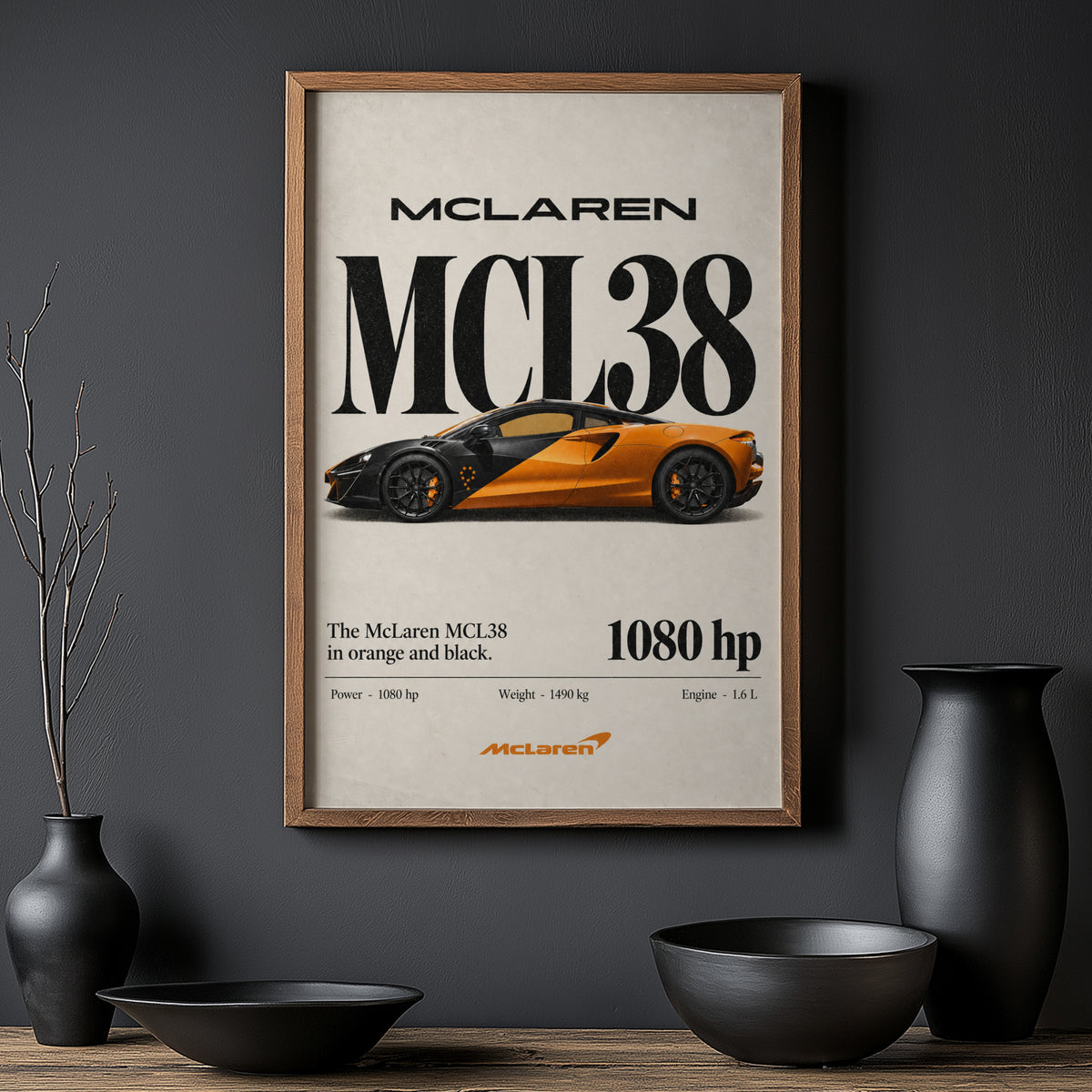 Vintage McLaren MCL38 Print, Orange Supercar Art