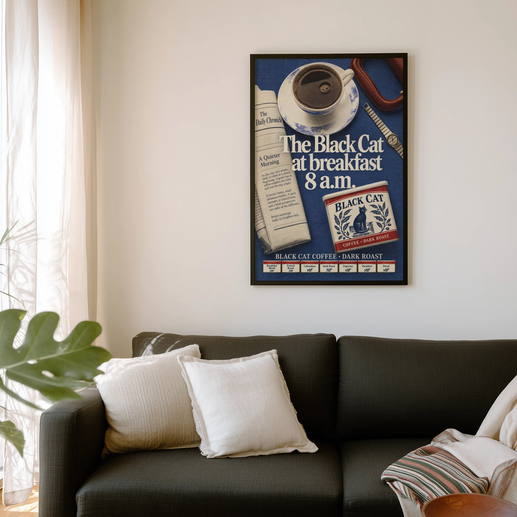 Vintage Coffee Print and Poster, Black Cat Kitchen Art