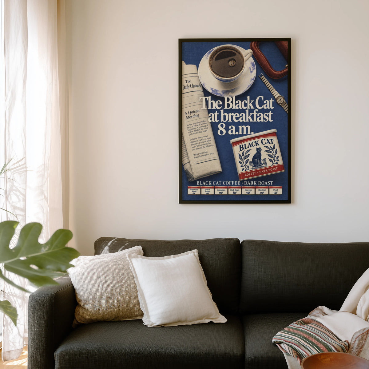 Vintage Coffee Print and Poster, Black Cat Kitchen Art