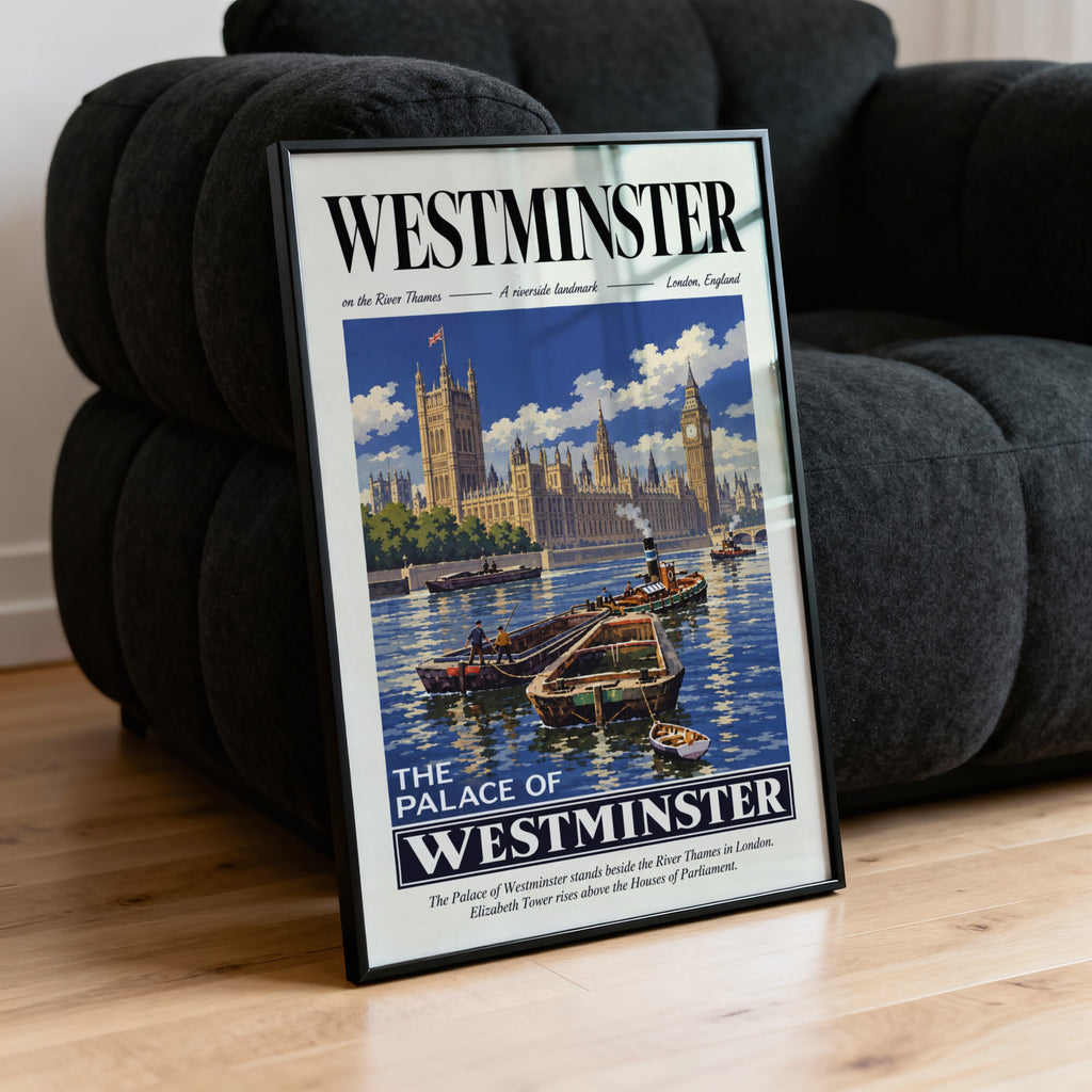 Vintage Westminster London Poster, Thames Wall Art Print