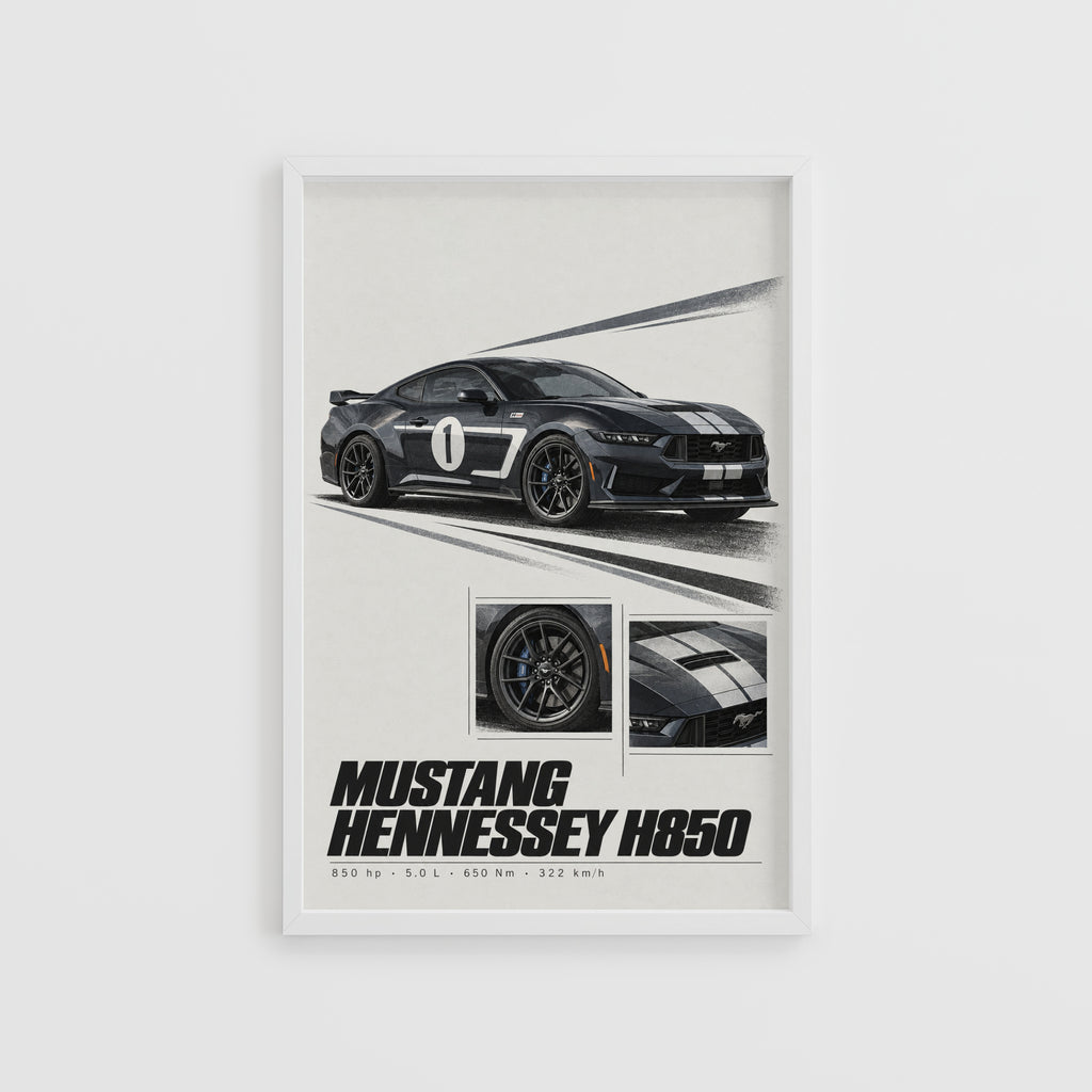 Vintage Mustang Hennessey H850 Print, Car Art