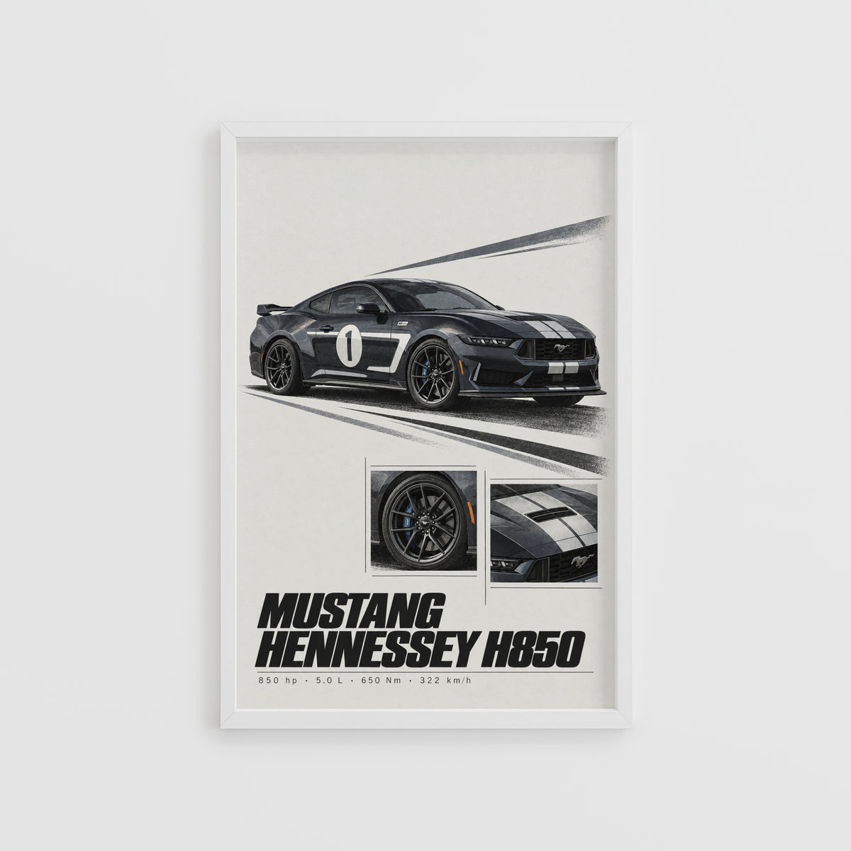 Vintage Mustang Hennessey H850 Print, Car Art