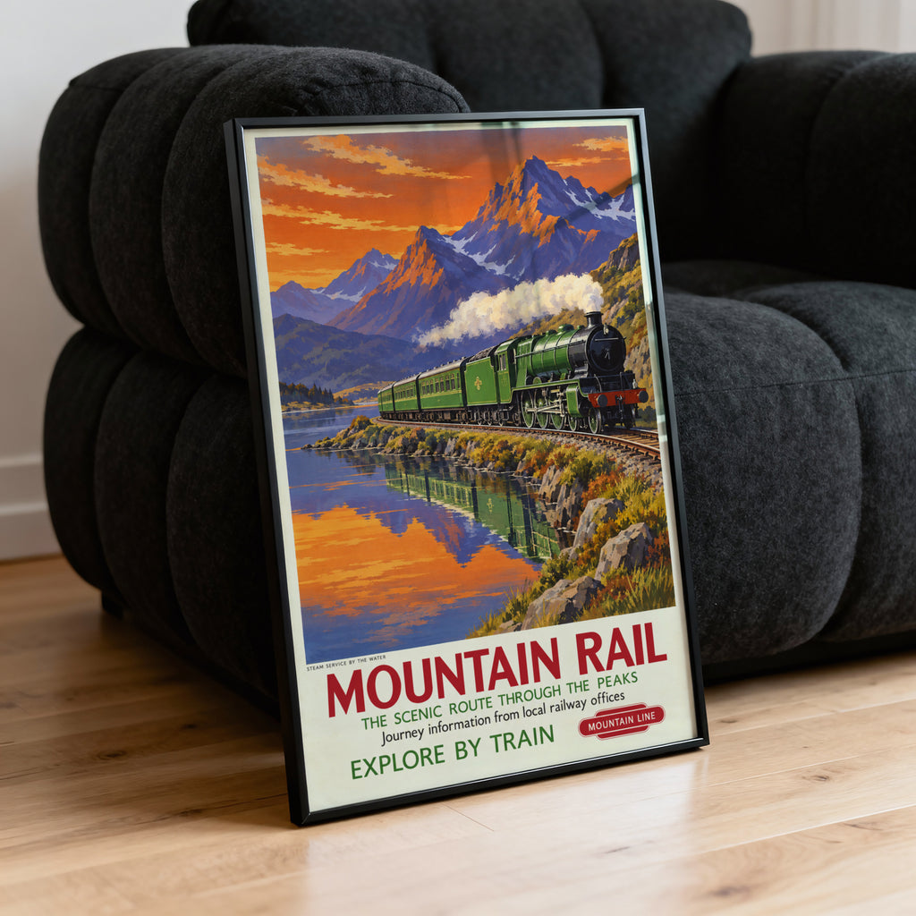 Vintage Mountain Rail Steam Train Print Poster