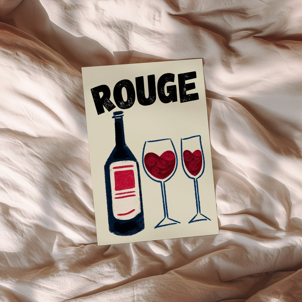 Vintage Rouge Red Wine Print Poster, Kitchen Wall Art