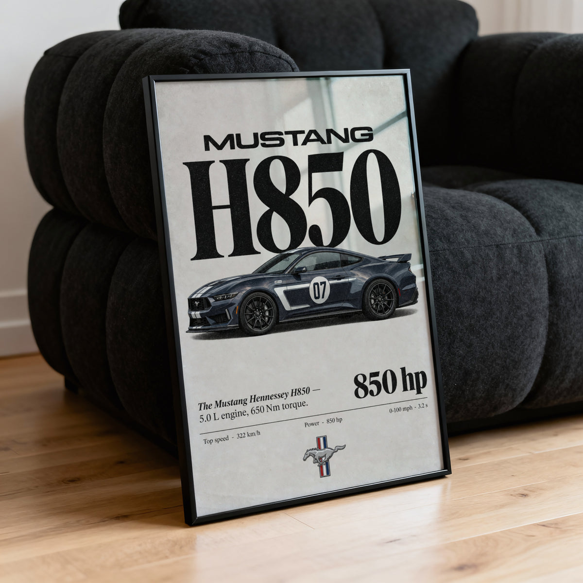 Vintage Mustang H850 Print, Car Poster, Garage Wall Art