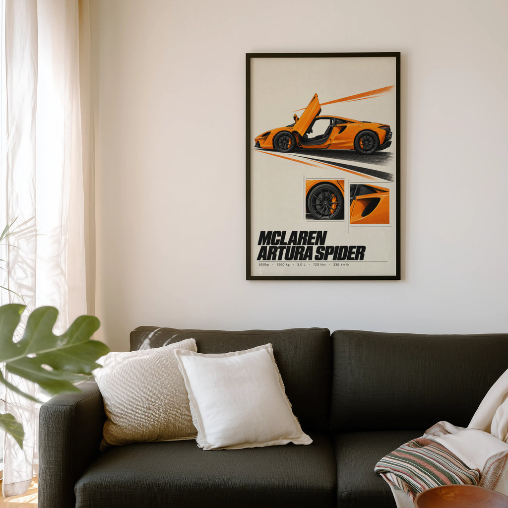 Vintage McLaren Artura Spider Print, Car Wall Art