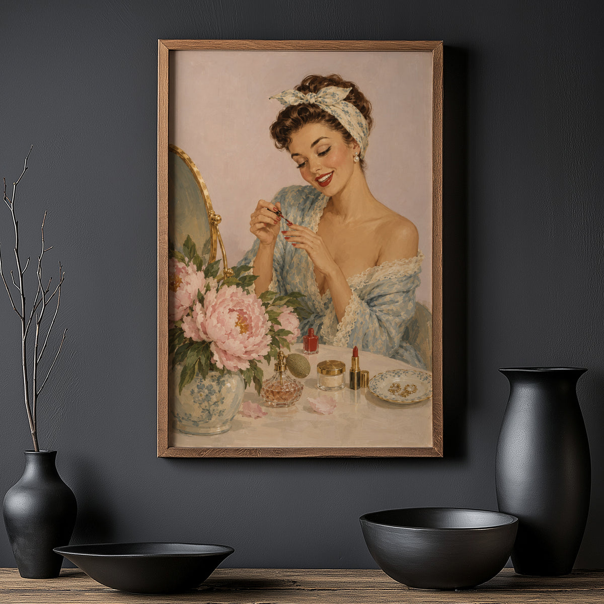 Vintage Bathroom Print Poster, Retro Pin Up Wall Art